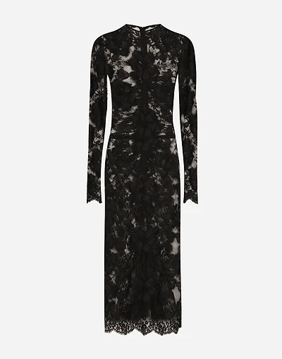 Calf-length floral lace dress