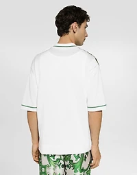 Oversize silk and yarn shirt with majolica print