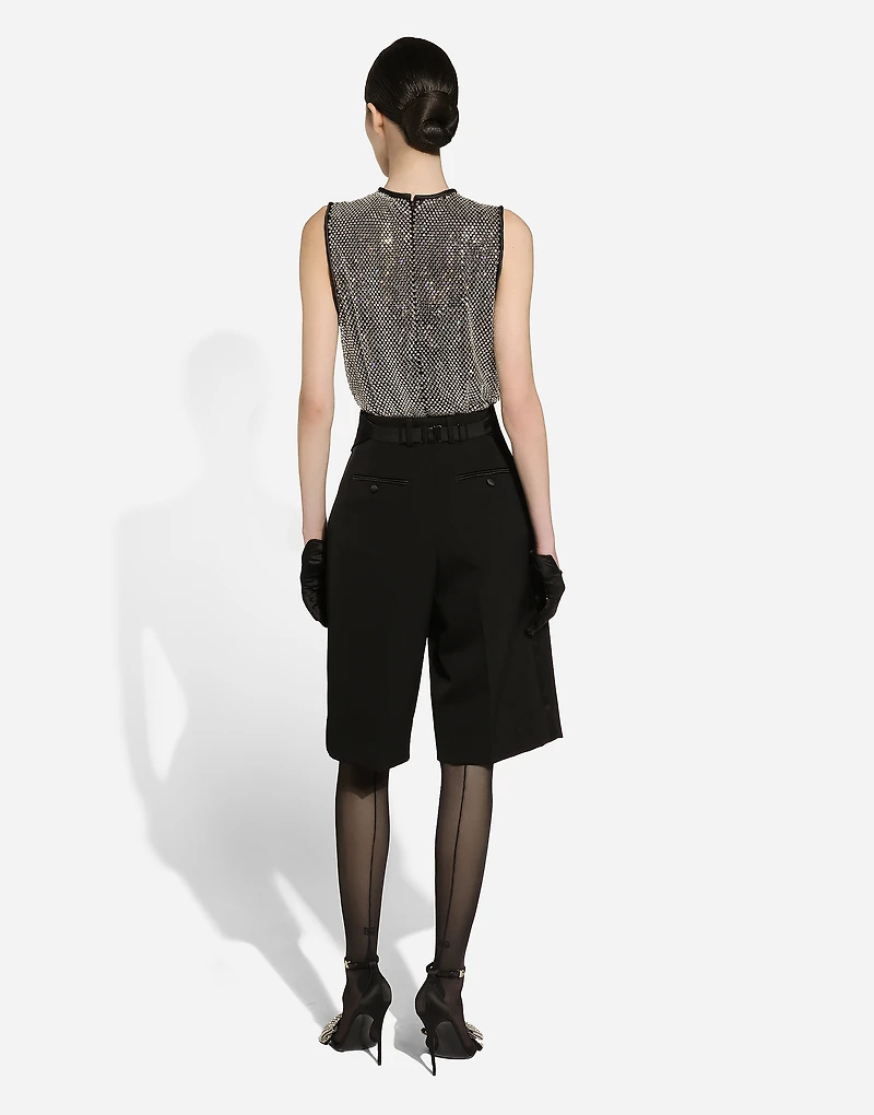 Wool gabardine tuxedo Bermuda shorts