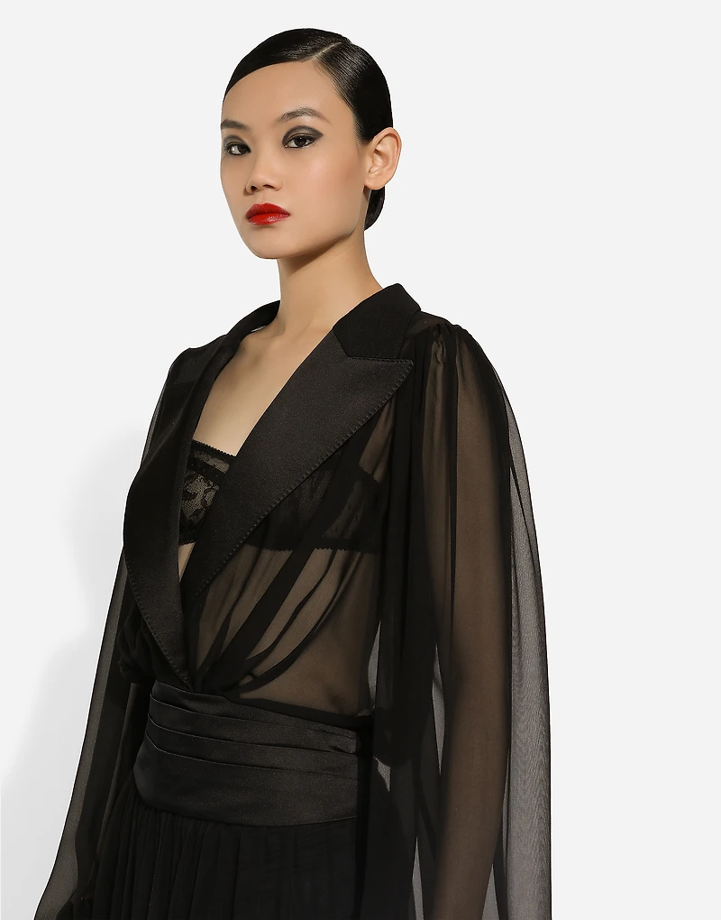 Long silk chiffon tuxedo dress