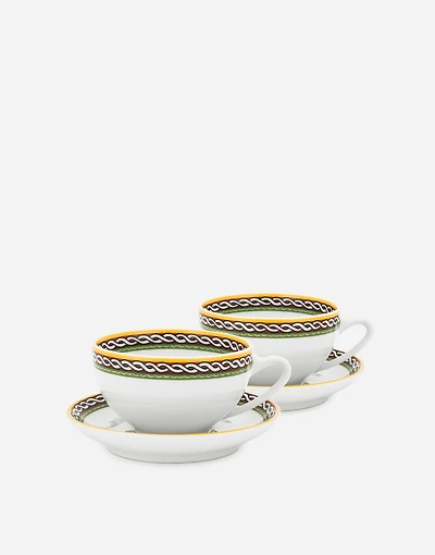 Set 2 Porcelain Teacups with Saucers