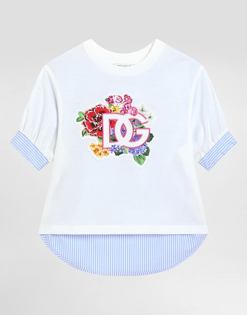 Poplin and jersey T-shirt with patch