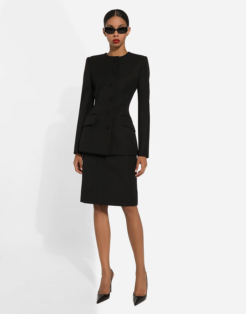 Wool crepe midi pencil skirt