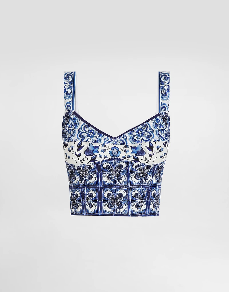 Majolica-print charmeuse corset