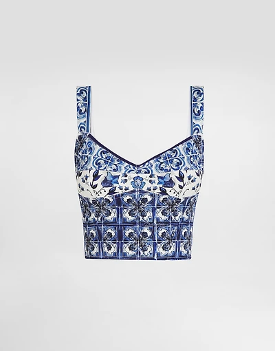 Majolica-print charmeuse corset
