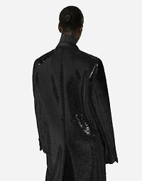 Micro-sequined double-breasted coat