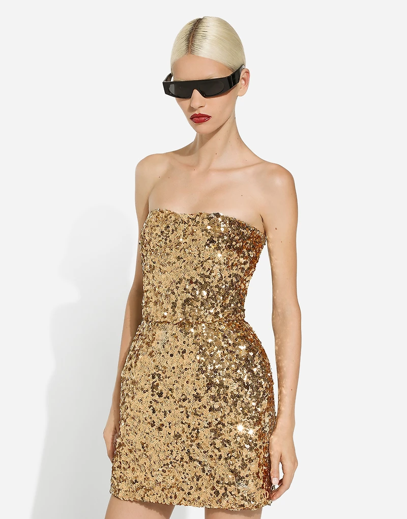 Short sequined strapless dress