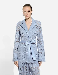 Floral cordonetto lace pajama shirt with DG logo