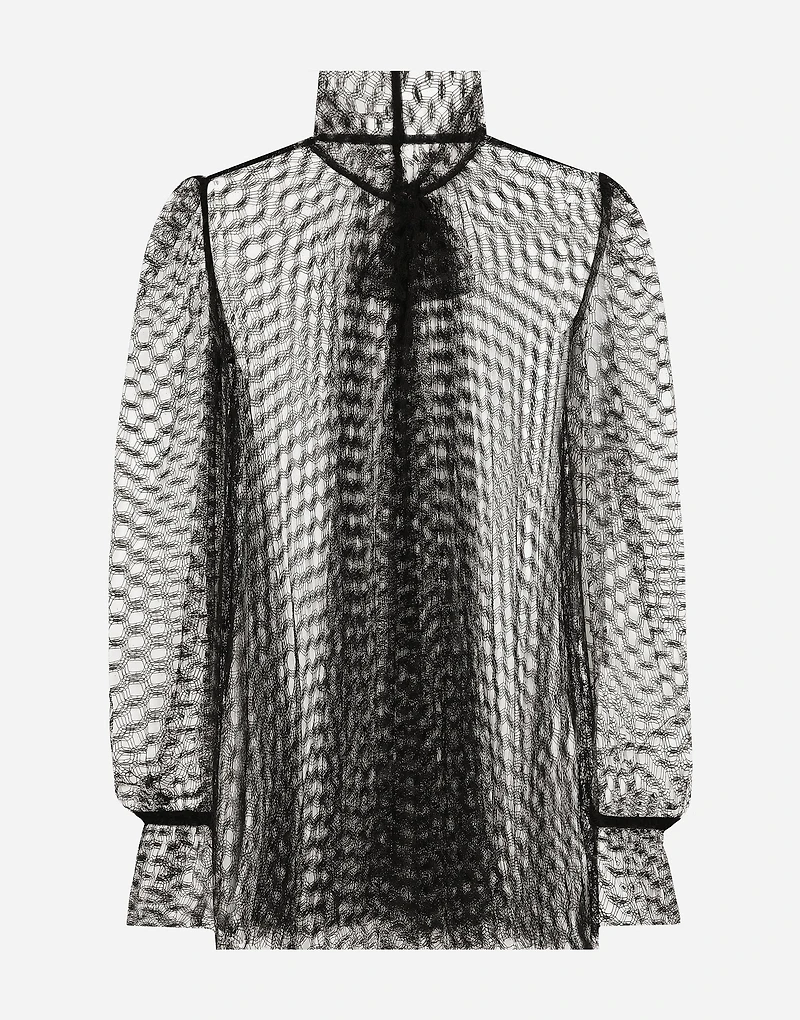 Mesh pussy-bow blouse