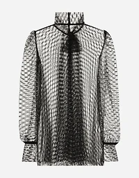 Mesh pussy-bow blouse