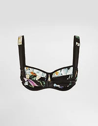 Satin balconette bra with floral print
