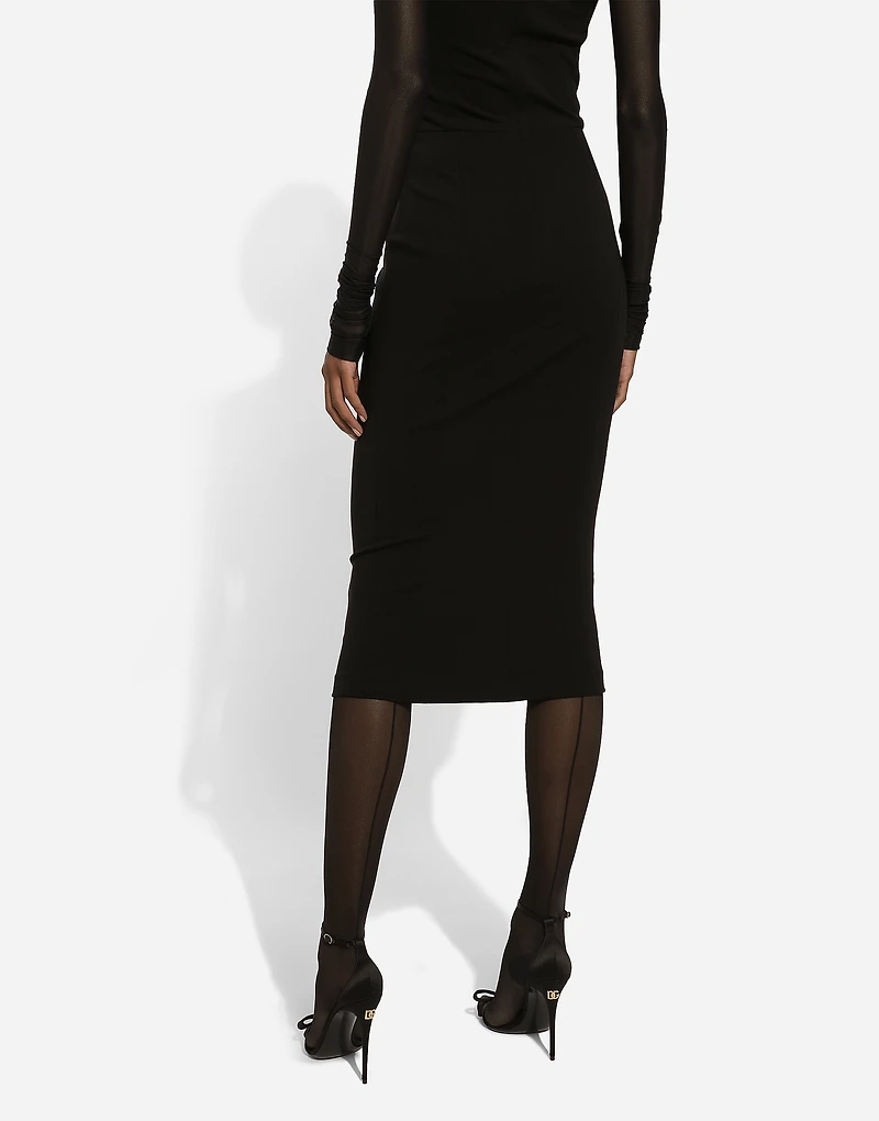 Jersey calf-length dress with tulle sleeves