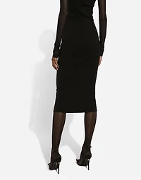 Jersey calf-length dress with tulle sleeves