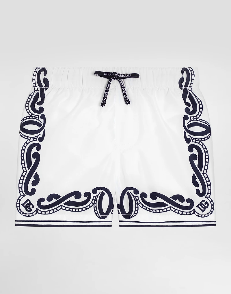 Fabric swim trunks with bandanna print