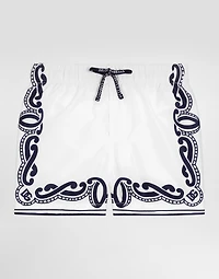Fabric swim trunks with bandanna print