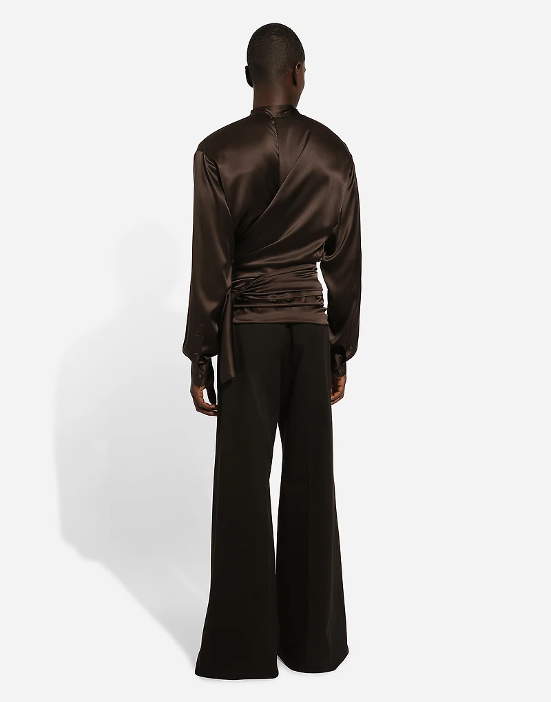 Wide-leg stretch cotton pants