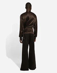 Wide-leg stretch cotton pants