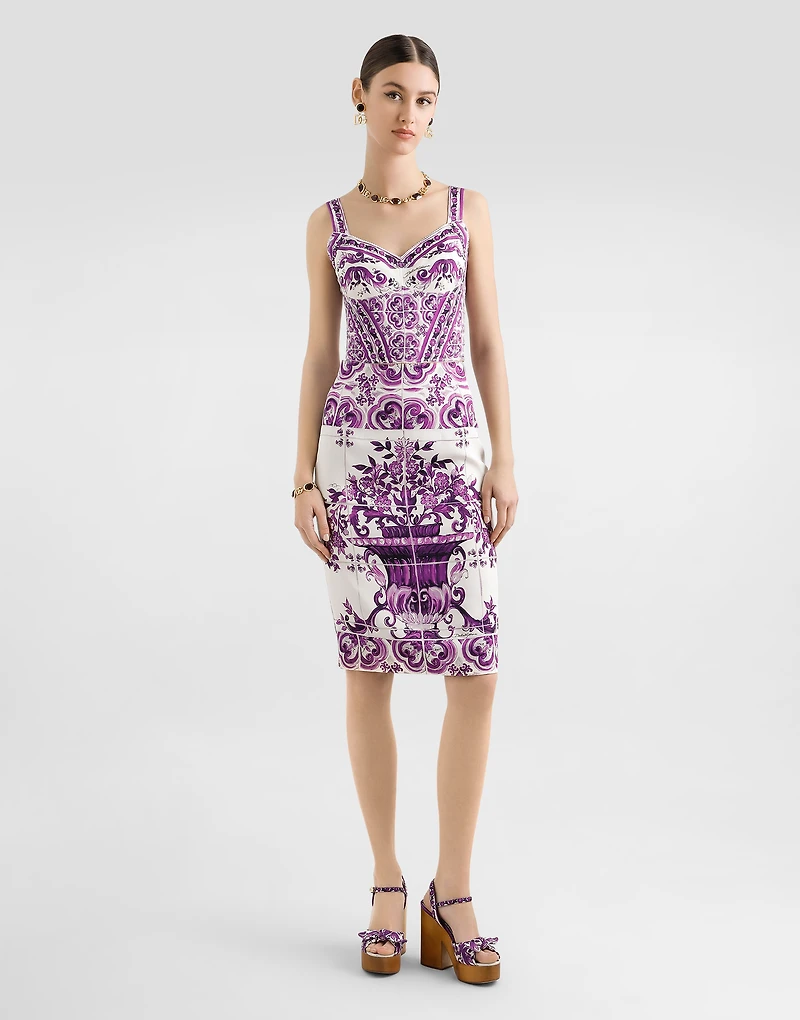 Majolica-print charmeuse bustier top