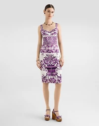 Majolica-print charmeuse bustier top