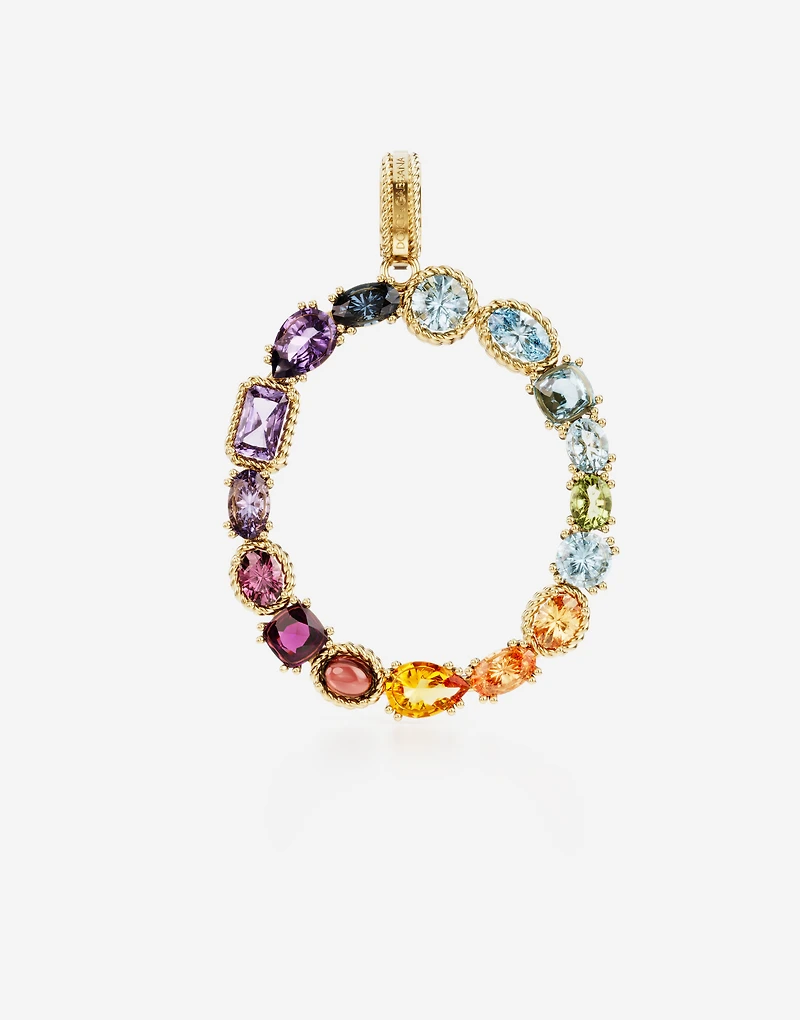 Letter O Charm 18-carat yellow gold and multicolored gems