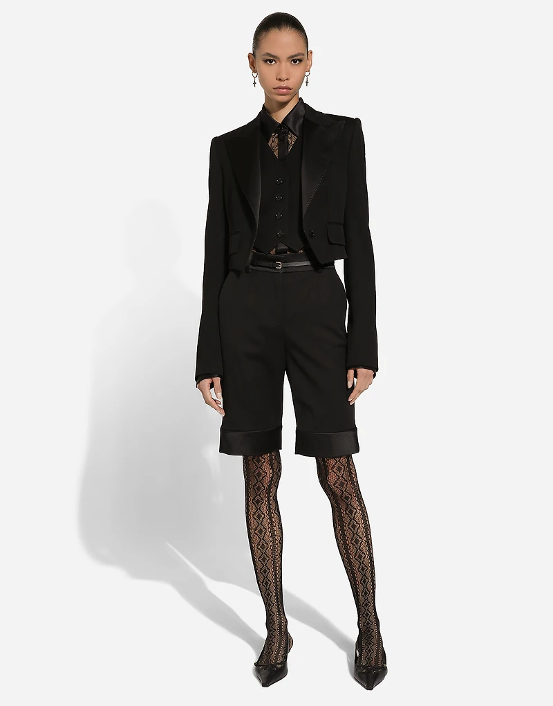 Short wool gabardine jacket with vest