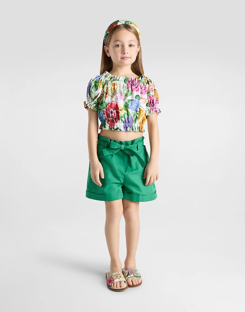 Cotton poplin top with floral print