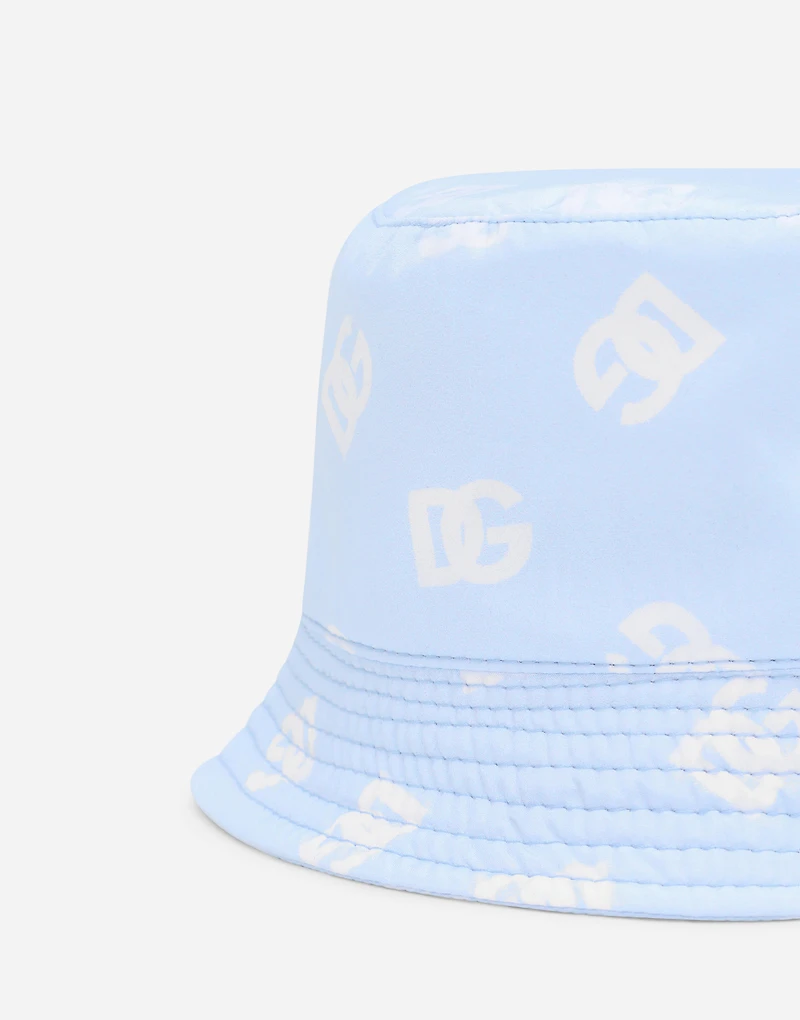 Nylon bucket hat with all-over logo print