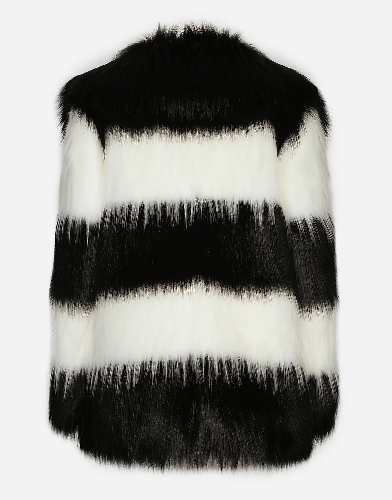 Striped faux fur coat