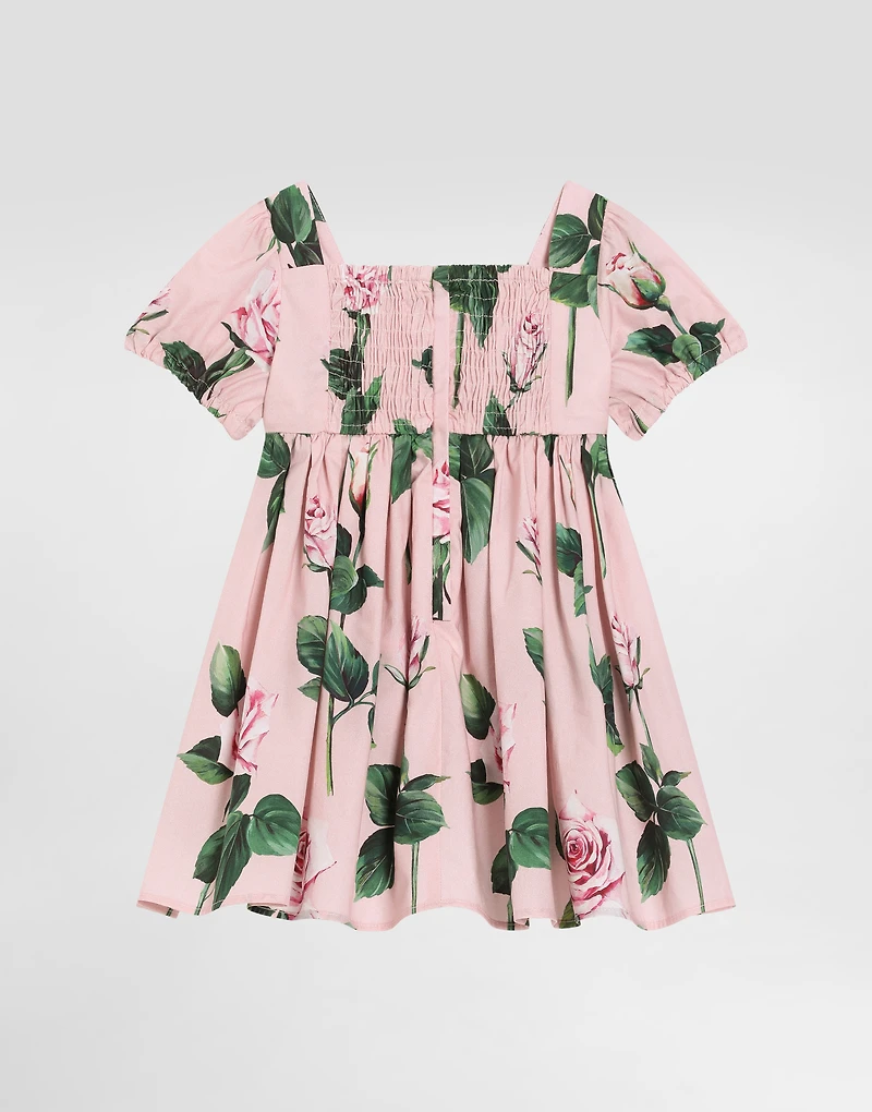 Rose-print poplin dress