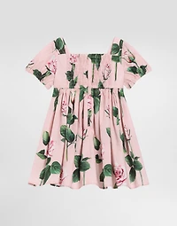 Rose-print poplin dress