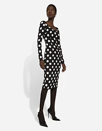 Charmeuse sheath dress with macro polka-dot print