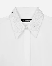 Long-sleeved cotton shirt with embroidered collar