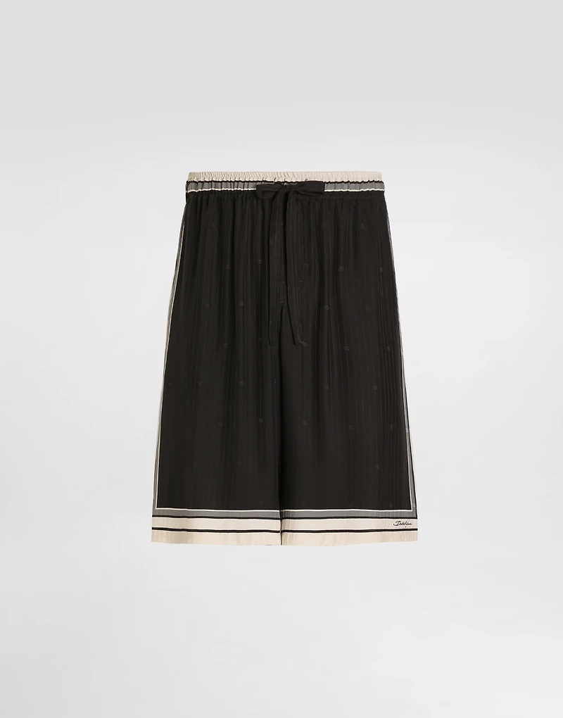 Logo and stripe-print vanity silk bermuda shorts