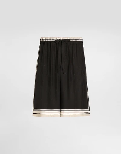 Logo and stripe-print vanity silk bermuda shorts
