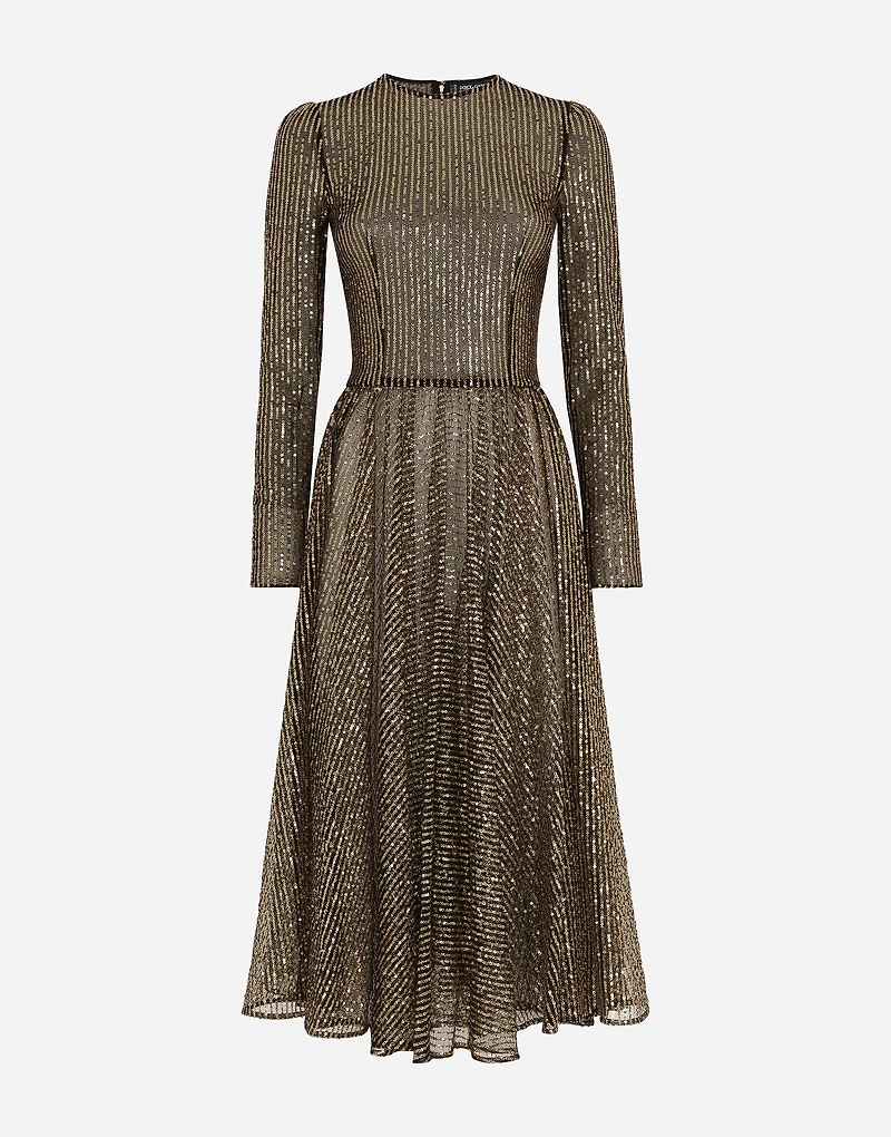 Long-sleeved sequined midi dress