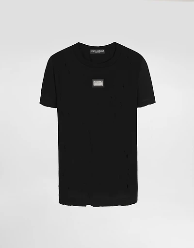 Jersey T-shirt with rips and Dolce&Gabbana tag