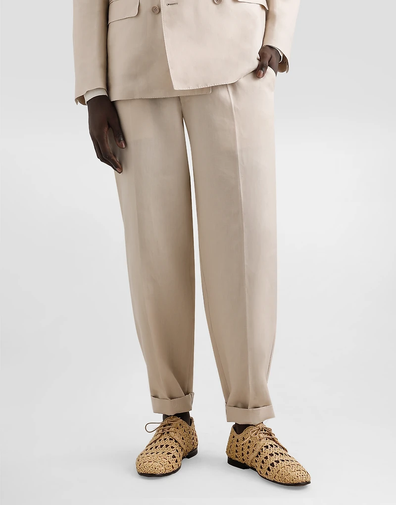 Linen fabric pants with turn-ups