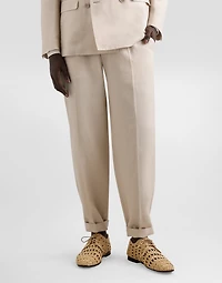 Linen fabric pants with turn-ups