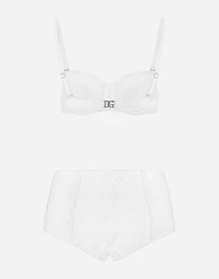Broderie anglaise balconette bikini with high-waisted bottoms