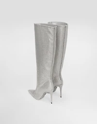 Satin boots with fusible rhinestones