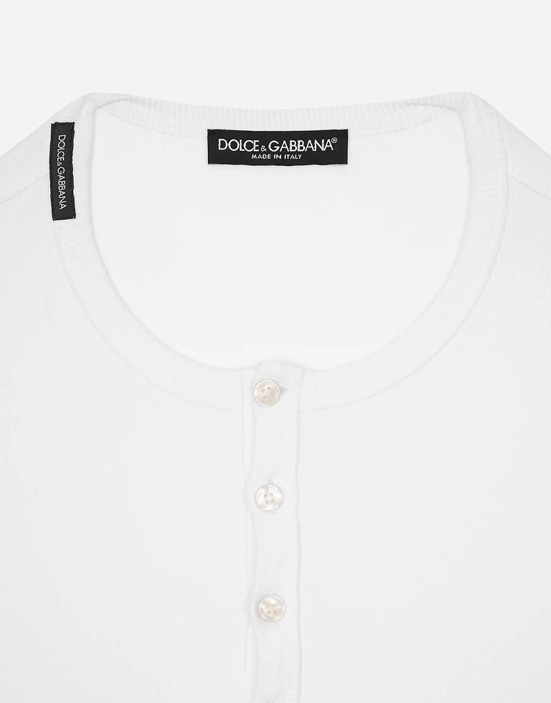 Fine-rib cotton granddad-neck T-shirt