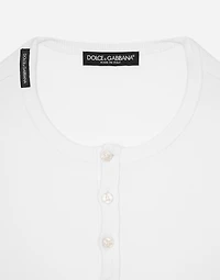 Fine-rib cotton granddad-neck T-shirt