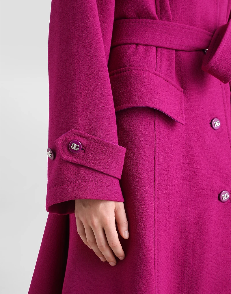 Single-breasted wool crepe coat with belt