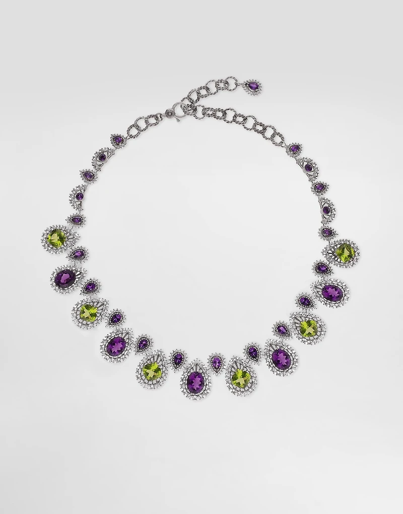 Eleganza Necklace 18-carat white gold, amethysts, peridots, and sapphires
