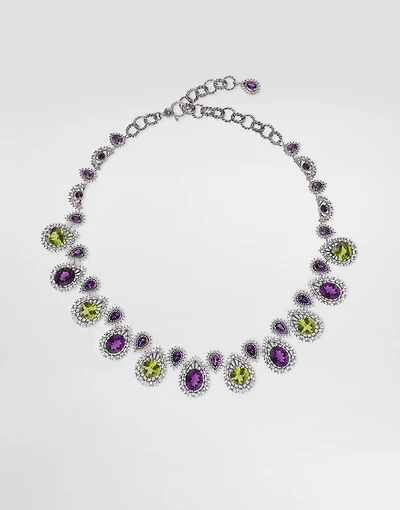 Eleganza Necklace 18-carat white gold, amethysts, peridots, and sapphires