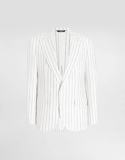 Single-breasted pinstripe linen-blend jacket