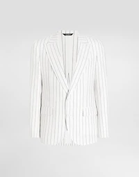 Single-breasted pinstripe linen-blend jacket