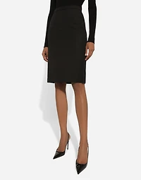Wool crepe midi pencil skirt