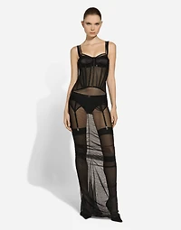 Long tulle dress with corset details