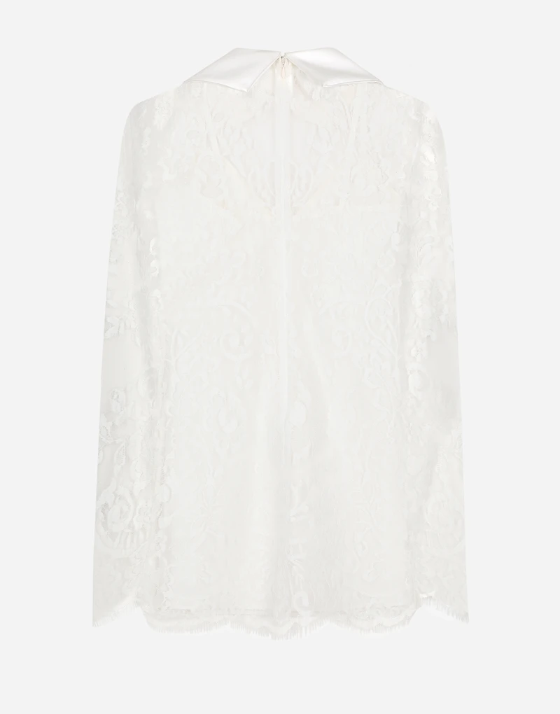 Short lace dress with satin neck